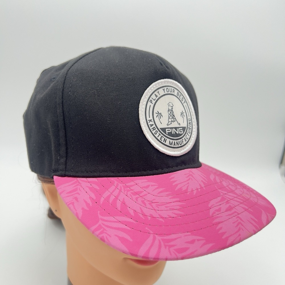 ng Play Your Best Golf Hat Snapback Black Pink Tropical Brim Cap Adjustable